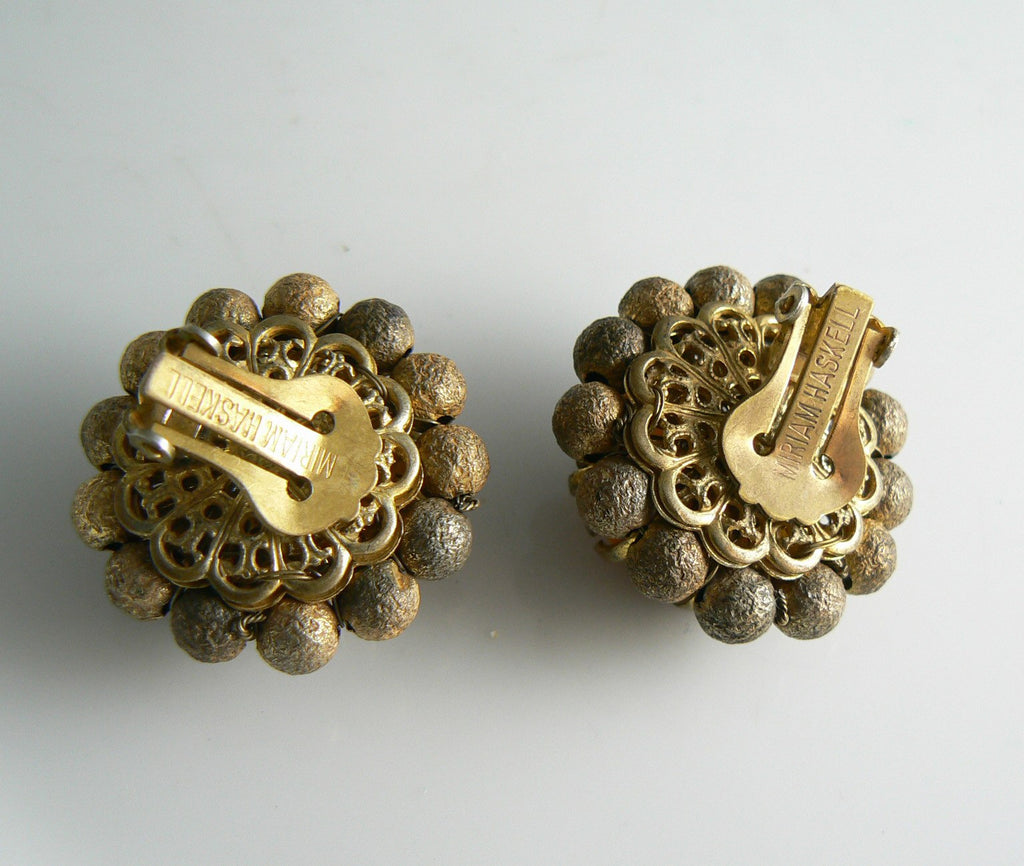 Vintage Miriam Haskell Amber Glass Earrings - Vintage Lane Jewelry
