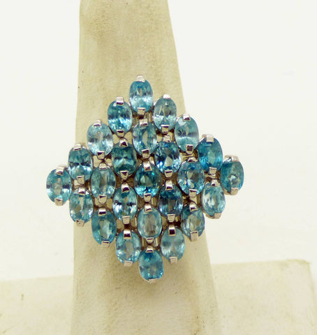 Huge Tourmaline, Blue Topaz and Ruby Black Rhodium Plated over Sterling Silver Ring, Size 7.5.