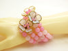 White Glass Flower Pink Beaded Memory Coil Bracelet - Vintage Lane Jewelry