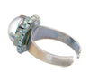 Mood Ring Shiny Silver Plated Metal Turquoise Rhinestones - Vintage Lane Jewelry
