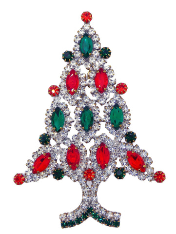 Bijoux MG Gold Christmas Tree Pin, Rhinestone Brooch,