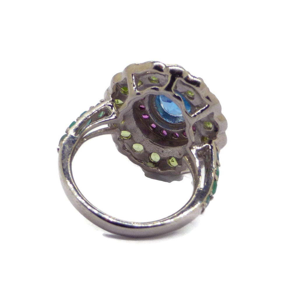 Swiss Blue Topaz Solitaire ring with Accents - Vintage Lane Jewelry