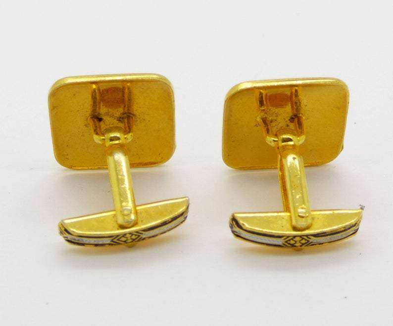 Damascene Floral Bird Cuff links, cuff Links - Vintage Lane Jewelry