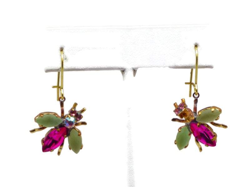 Czech Glass Fly Earrings, Pink Body - Vintage Lane Jewelry