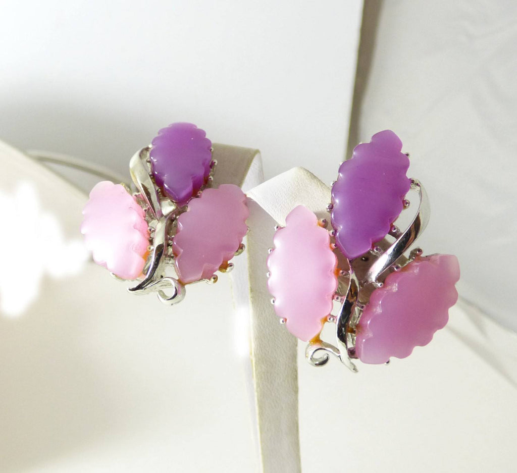 Vintage Thermoset Pearly Pink and Purple Necklace, Bracelet, Clip Earrings - Vintage Lane Jewelry