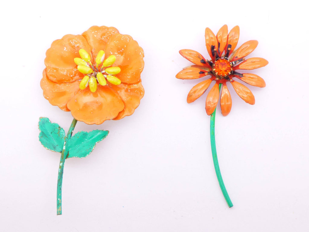 Orange and Yellow Flowers Enamel Flower Lot - Vintage Lane Jewelry